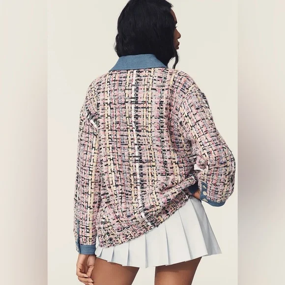 Anthropology Endless Rose Tweed Denim Jacket Size Medium $ 380 - Picture 3 of 6